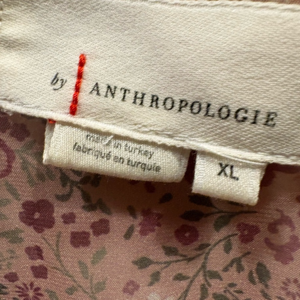 Anthropologie Pink Floral Ruffle V-Neck Blouse - Picture 5 of 7